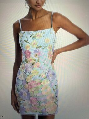 Aqua Pastel Floral Embroidered Mini Dress - Light Blue Multicolor